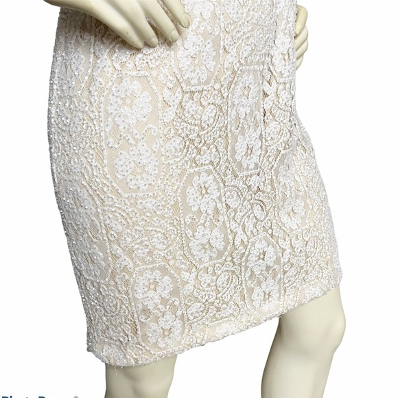 VTG OLEG CASSINI Beaded Sequin BLACK TIE DRESS WHITE SIZE 10 - Picture 5 of 8